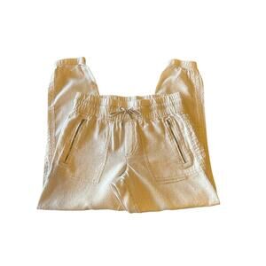 ATHLETA Cabo 100% Linen White Leopard Cheetah Drawstring Joggers Size 6